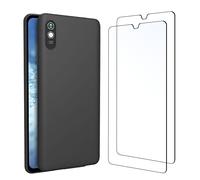 NEW'C Coque pour Xiaomi Redmi 9A Silicone Ultra Fine Noir et 2 × Verre trempé Film Protection écran pour Xiaomi Redmi 9A