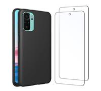 NEW'C Coque pour Xiaomi Redmi Note 10 4G Silicone Ultra Fine Noir et 2 × Verre trempé Film Protection écran pour Xiaomi Redmi Note 10 4G