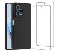 NEW'C Coque pour Xiaomi Redmi Note 12 Pro 5G Silicone Ultra Fine Noir et 2 × Verre trempé pour Xiaomi Redmi Note 12 Pro 5G Film Protection écran