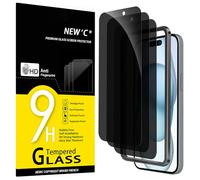 NEW'C Kit de 3, Verre Trempé Anti-Espion pour iPhone 16 Plus, iPhone 15 Plus (6,7") Protection écran efficace contre les Rayures-Angle de Confidentialité 28 Degrés-Outil d'installation facile inclus