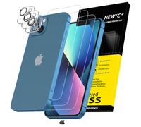 NEW'C Kit de 6, 3 x Verre Trempé pour iPhone 13 (6,1 Pouces) et 3 x Protection Caméra Arrière - Bouchon Anti-Poussière - sans Bulles d'air -Ultra Résistant - Dureté 9H Glass