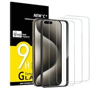 NEW'C Lot de 3, Verre Trempé pour iPhone 15 Pro Max (6.7 Pouces) Film en Protection écran efficace contre les Rayures - Ultra Résistant - HD Transparent - Outil d'installation facile