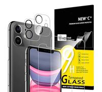 NEW'C Lot de 4, 2 x Verre Trempé pour iPhone 11 et 2 x Protection Caméra Arrière -sans Bulles d'air -Ultra Résistant - Dureté 9H Glass