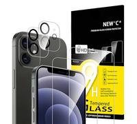 NEW'C Lot de 4, 2 x Verre Trempé pour iPhone 12 Mini et 2 x Protection Ecran Caméra Arrière - sans Bulles d'air -Ultra Résistant - Dureté 10H Glass