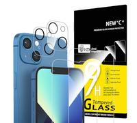 NEW'C Lot de 4, 2 x Verre Trempé pour iPhone 13 (6,1), et 2 x Protection Caméra Arrière - sans Bulles d'air -Ultra Résistant - Dureté 9H Glass