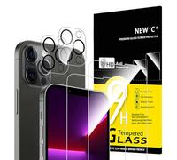 NEW'C Lot de 4, 2 x Verre Trempé pour iPhone 13 Pro et 2 x Protection Caméra Arrière - sans Bulles d'air -Ultra Résistant - Dureté 9H Glass
