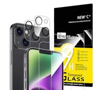 NEW'C Lot de 4, 2 x Verre Trempé pour iPhone 14 (6,1) et 2 x Protection Caméra Arrière - sans Bulles d'air -Ultra Résistant - Dureté 9H Glass