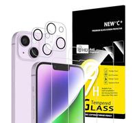 NEW'C Lot de 4, 2 x Verre Trempé pour iPhone 14 Plus (6,7) et 2 x Protection Caméra Arrière - sans Bulles d'air -Ultra Résistant - Dureté 9H Glass