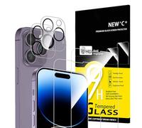NEW'C Lot de 4, 2 x Verre Trempé pour iPhone 14 Pro (6,1) et 2 x Protection Caméra Arrière - sans Bulles d'air -Ultra Résistant - Dureté 9H Glass