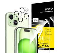 NEW'C Lot de 4, 2 x Verre Trempé pour iPhone 15 (6.1") et 2 x Protection Caméra Arrière - Anti Rayures - sans Bulles d'air -Ultra Résistant - Dureté 9H Glass