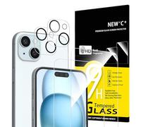 NEW'C Lot de 4, 2 x Verre Trempé pour iPhone 15 Plus (6.7") et 2 x Protection Caméra Arrière - sans Bulles d'air -Ultra Résistant - Dureté 9H Glass