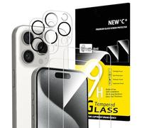 NEW'C Lot de 4, 2 x Verre Trempé pour iPhone 15 Pro (6.1") et 2 x Protection Caméra Arrière - sans Bulles d'air -Ultra Résistant - Dureté 9H Glass