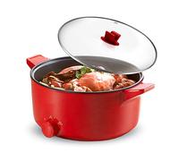 NEWCES Poêle électrique antiadhésive avec Couvercle Marmite électrique 5L avec revêtement antiadhésif et poignée résistante à la Chaleur 100% sans PFOA Facile à Nettoyer 1000W Rouge