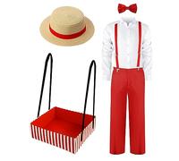 Newcotte Costume de serveur d'Halloween 6 pièces pour homme, costume de vendeur de pop-corn des années 1950 pour adulte, rouge, blanc, X-Small