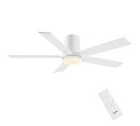 Newday 122cm Ventilateurs de Plafond Blanc avec Lumiere et Telecommande, 5 Pale de 2 Couleur, 24W LED Dimmable, 6 Vitesses, Réversible Moteur DC Silencieux Pour Chambre, Bureau, Salon, Montage à Flush