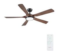 Newday 142cm Grand Ventilateur de Plafond 5 Pales Couleur Noir et Bois | avec Télécommande Silencieux, Lumiere Dimmable, 3 Minuterie, Moteur DC, fonction mémoire pour Chambre Salon