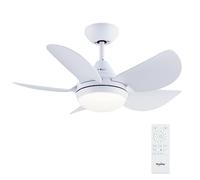 Newday 76CM Petit Ventilateur Plafond Blanc avec Lumiere et Télécommande, Moteur DC Silencieux, Dimmer sans pas, Temporisateur, Mode 7 Vitesses, 5 Pales Réversible pour Chambre Salon Cuisine Balcon