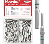 Newdeli Lot de 50 paires de connecteurs à broches Deutsch - Taille 16 - Contacts solides - Connecteurs série DT - Contacts communs pour automobiles - Connecteurs à broches et douilles plaqués Ni -