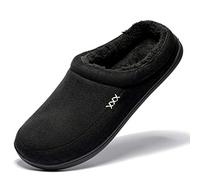 NewDenBer pantoufles en mousse à mémoire de forme chaude pour hommes en daim doublure en laine molletonnée intérieure et extérieure Home chaussures(43/44 EU, Noir)