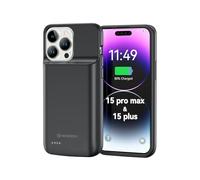 NEWDERY Coque batterie pour iPhone 15 Plus & 15 Pro Max, 5000 mAh, étui de chargement portable fin, chargeur d'alimentation rechargeable compatible pour iPhone 15 Plus & 15 Pro Max (6,7 pouces) (noir)