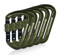 NewDoar 30KN Mousqueton d'escalade Certifié CE Professionnel Robuste, à vis en D, pour l'escalade, Le Rappel, Le Sauvetage et l'alpinisme-Vert armée/5 pièces