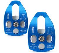 NewDoar Certifié CE Grande Poulie de Sauvetage 30KN Double Poulie Simple/Double Poulie avec Plaque de Balançoire pour Rescue Hauling Arboriste Arbre Escalade(Poulie Simple Bleu 2PCS)