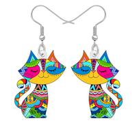 NEWEI Acrylique Drôle de Boucles d'Oreilles Chat pour Femme Maman Mignon Chaton Design Bohémien Accessoires Bijoux Animaux Cadeaux Boho pour les Amoureux des Chats Charms (Colorée)