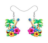 NEWEI Acrylique Drôles de boucles d'oreilles Pendentifs Guitare Ukulélé pour Femmes Amoureux de la Musique Mignon Hawaii Tropical Fleur et Palmier Design Bijoux de Cadeaux pour Vacances Fête (Colorée)