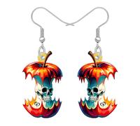 NEWEI Acrylique Horreur Halloween Crâne Pomme Boucles d'oreilles Pendentifs Cadeaux pour Femmes Filles, Gothique Effrayant Fruit Charm Design Excentrique Halloween Accessoires de Bijoux (Rouge)