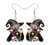 NEWEI Acrylique Horreur Halloween Sorcière Boucles d'oreilles Pendentifs Cadeaux pour Femmes F, Effrayant Mystère Chapeau de Sorcier Citrouille Halloween Excentrique Sorcière Gothique Bijoux (Noir)