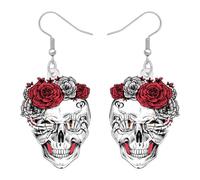 NEWEI Acrylique Horreur Jour des Morts Crâne de Sucre Boucles d'oreilles Pendentifs Halloween Cadeaux pour Femmes Filles, Effrayant Style Gothique Mexicain Bijoux Halloween Excentrique (Gris)