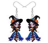 NEWEI Acrylique Horreur Jour des Morts Poupée Creepy Boucles d'oreilles Pendentifs Halloween Cadeaux pour Femmes Filles, Effrayantes poupées vaudou mexicaines, Bijoux Halloween excentriques (Noir)
