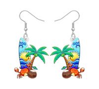 NEWEI Acrylique Île d'Hawaï Thème Coconut Palm Arbre Pendentif Boucles d'oreilles Mignon Crabe Boucles d'oreilles Bijoux d'été Cadeaux de Plage pour les Femmes Vacances Vacances Fête (Bleu)