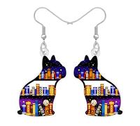 NEWEI Acrylique Livre Cadeau Chien Boucles d'oreilles Pendentif pour les Femmes Amoureux des Chiens, Fun Étagère Bijoux Bookish Cadeaux pour Rat de Bibliothèque Charms (Bouledogue Français)