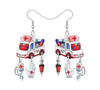 NEWEI Acrylique Mignon Ambulance Bus Infirmière Boucles d'oreilles Pendentif Symbole Médical Appréciation Bijoux Cadeaux pour Femmes Semaine Infirmière Médecin Infirmier (Rose)