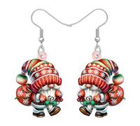 NEWEI Acrylique Mignon Boucles d'oreilles Gnome de Noël Rouge Cadeaux pour Femmes Maman, Drôles de boucles d'oreilles Gnomes du Père Cadeaux Unique pour Femmes pour Noël Bijoux d'Hiver (Rouge)