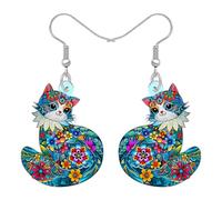 NEWEI Acrylique Mignon Floral Chat Boucles d'oreilles Pendentifs pour Femmes Filles Drôle Animaux Chaton Design Bohémien Bijoux Accessoires Cadeaux pour Amoureux des Chats Maman Charms (Multicolore)