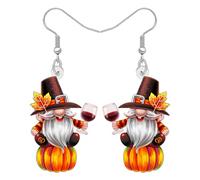 NEWEI Acrylique Mignon Gnome Action de Grâce Boucles d'oreilles Pendentifs pour Femmes Filles, Nouveauté Automne Moisson Citrouille Dinde Naine Bijoux Cadeaux pour les Amoureux des Gnomes (Marron)