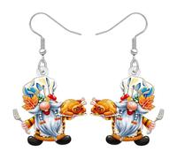 NEWEI Acrylique Mignon Gnome Action de Grâce Boucles d'oreilles Pendentifs pour Femmes Filles, Nouveauté Automne Moisson Citrouille Dinde Naine Bijoux Cadeaux pour les Amoureux des Gnomes (Blanc)
