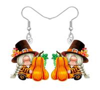 NEWEI Acrylique Mignon Gnome Action de Grâce Boucles d'oreilles Pendentifs pour Femmes Filles, Nouveauté Automne Moisson Citrouille Dinde Naine Bijoux Cadeaux pour les Amoureux des Gnomes (Jaune)