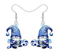 NEWEI Acrylique Mignon Gnome de Noël Boucles d'oreilles Pendentifs Cadeaux pour Femmes Maman, Drôles de Boucles d'oreilles Noël Gnomes Bleu et Blanc Bijoux Cadeaux Femmes pour Décorations (Bleu)