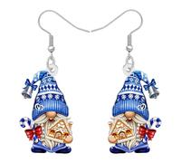 NEWEI Acrylique Mignon Gnome de Noël Boucles d'oreilles Pendentifs Cadeaux pour Femmes Maman, Drôles de Boucles d'oreilles Noël Gnomes Bleu et Blanc Bijoux Cadeaux Femmes pour Décorations (Ciel)