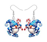 NEWEI Acrylique Mignon Gnome de Noël Boucles d'oreilles Pendentifs Cadeaux pour Femmes Maman, Drôles de Boucles d'oreilles Noël Gnomes Bleu et Blanc Bijoux Cadeaux Femmes pour Décorations (Rouge)