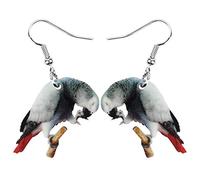 NEWEI Acrylique Nymphe Perroquet Oiseau Boucles D'Oreilles Pendentif Goutte Pour Les Femme Filles Mode Bijoux Oiseaux Cadeaux De Charmee (Perroquet Gris Africain #3)