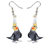 NEWEI Acrylique Nymphe Perroquet Oiseau Boucles D'Oreilles Pendentif Goutte Pour Les Femme Filles Mode Bijoux Oiseaux Cadeaux De Charmee (Grey)
