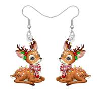 NEWEI Boucles d'oreilles Mignon en Forme de Renne de Noël Cadeaux de Noël pour les Femmes Filles Décorations, Acrylique Ornement d'Hiver Design avec Baies de Houx de Bijoux de Noël (Jaune)