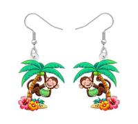 NEWEI Boucles d'oreilles mignonnes en acrylique avec singe sauvage hawaïen pour femme, motif palmier tropical, noix de coco, bijoux accessoires de plage, cadeaux de vacances pour les amoureux des