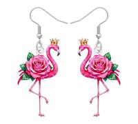 NEWEI Boucles d'oreilles Oiseaux Flamants Rose Cadeaux de Saint-Valentin pour les Amoureux des Oiseaux Femmes Décorations pour Son Épouse, Acrylique Animaux Pendentifs Bijoux Charms (Floral)