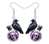NEWEI Boucles d'oreilles pendantes en acrylique pour Halloween, motif tête de mort, corneille, oiseau, cadeaux pour femmes amateurs d'oiseaux, design gothique de bouteille de potion effrayante pour