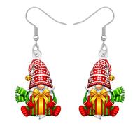 NEWEI Drôles de Boucles d'oreilles Pendentifs Vacances Noël Gnomes Cadeaux pour Femmes Décorations, Acrylique Mignon Festival Père Noël Xmas Hiver Bijoux Accessoires (Rouge)